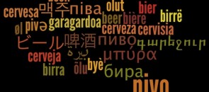 Imagem com a palavra cerveja em vários idiomas