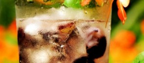 Drink de jabuticaba com uma flor dentro