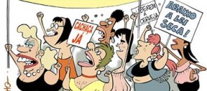 Charge com mulheres feias reclamando da Lei Seca