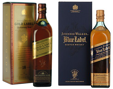 Garrafa de Gold e Blue Label