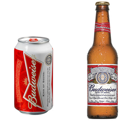 Nova garrafa e nova lata da cerveja Budweiser