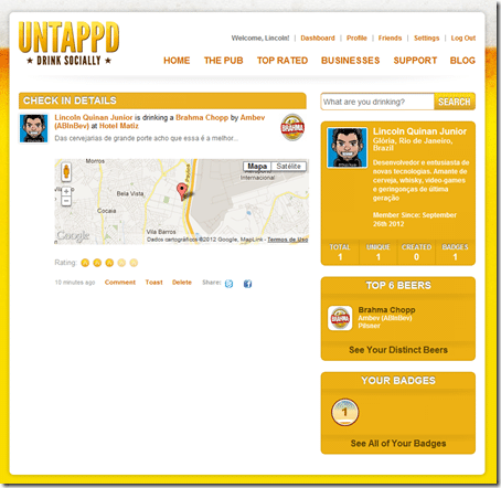 Tela do App Untappd