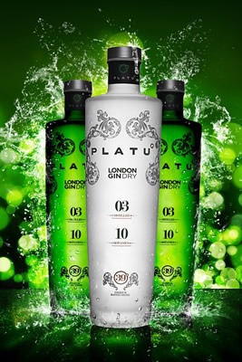 Garrafa do Gin Platu, do estilo London Dry Gin