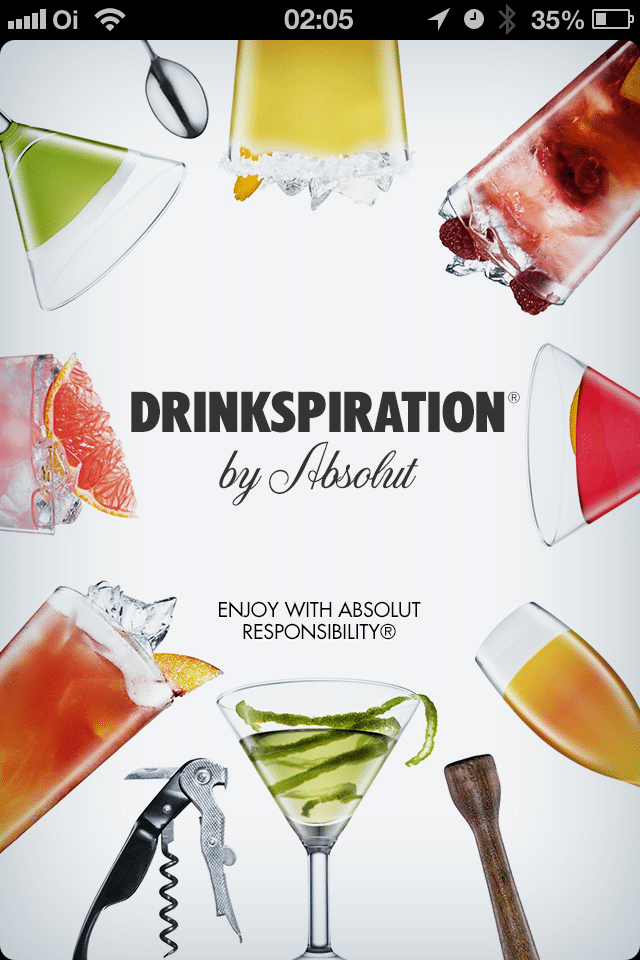 Tela de abertura do app absolut drinkspiration