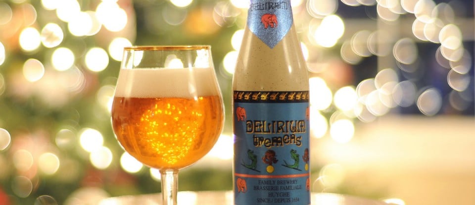 Garrafa e taça da Delirium Tremens