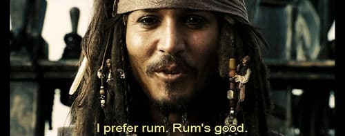 Jack Sparrow dizendo 'rums is good'